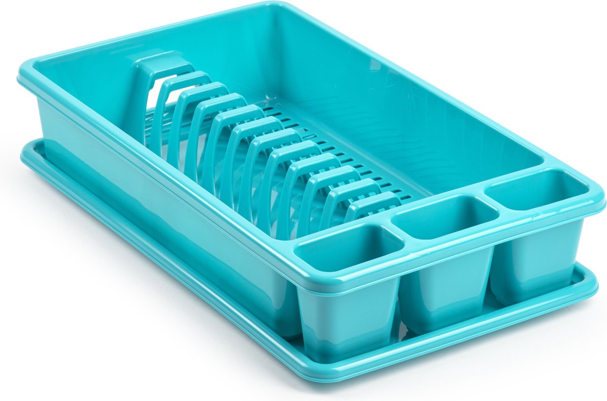 Goedkoopste Plasticforte Afwas afdruiprek met lekbak - turquoise blauw - kunststof - 45 x 26 x 9 cm