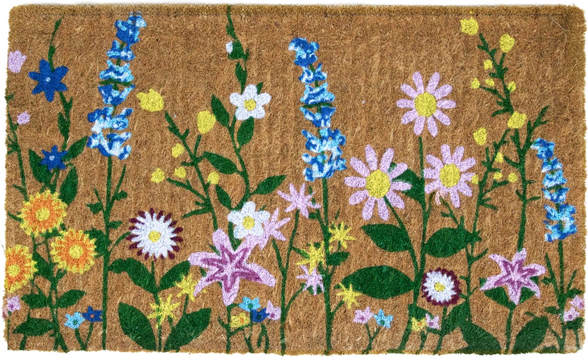Mars & More kokosmat handgeweven wilde bloemen 75cm Multi