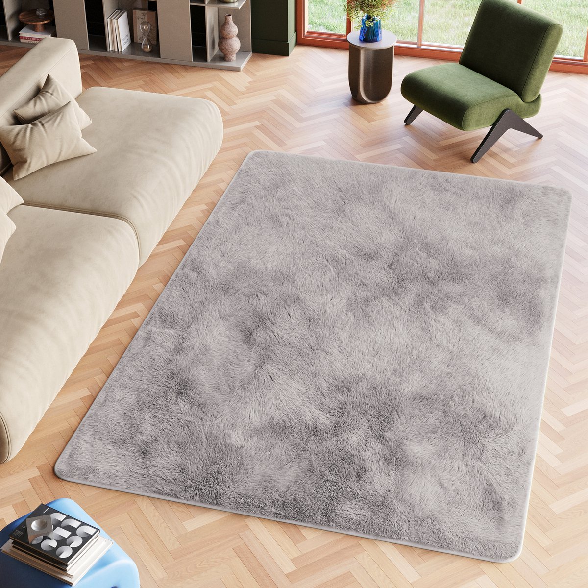 Tapiso Silk Vloerkleed Grijs Hoogpolig Shaggy Woonkamer Tapijt Maat- 200x300