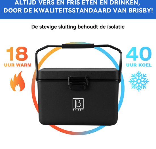 Brisby Koelbox - Frigobox - 12L - Zwart – Incl. Ergonomisch draaghandvat - Dividers - Snijplanken - Tot maximaal 40 uur isolatie - Incl. 2 koelelementen van 200ml van Brisby — afbeelding 3