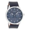 OOZOO Timepieces - Zilverkleurige horloge met donker blauwe leren band - C10536