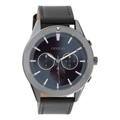 OOZOO Timepieces - Titanium horloge met donker blauwe leren band - C10803
