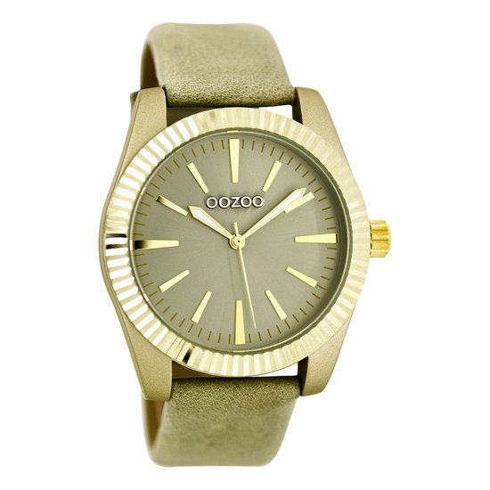 OOZOO Timepieces - Goudkleurige horloge met zand leren band - C6515