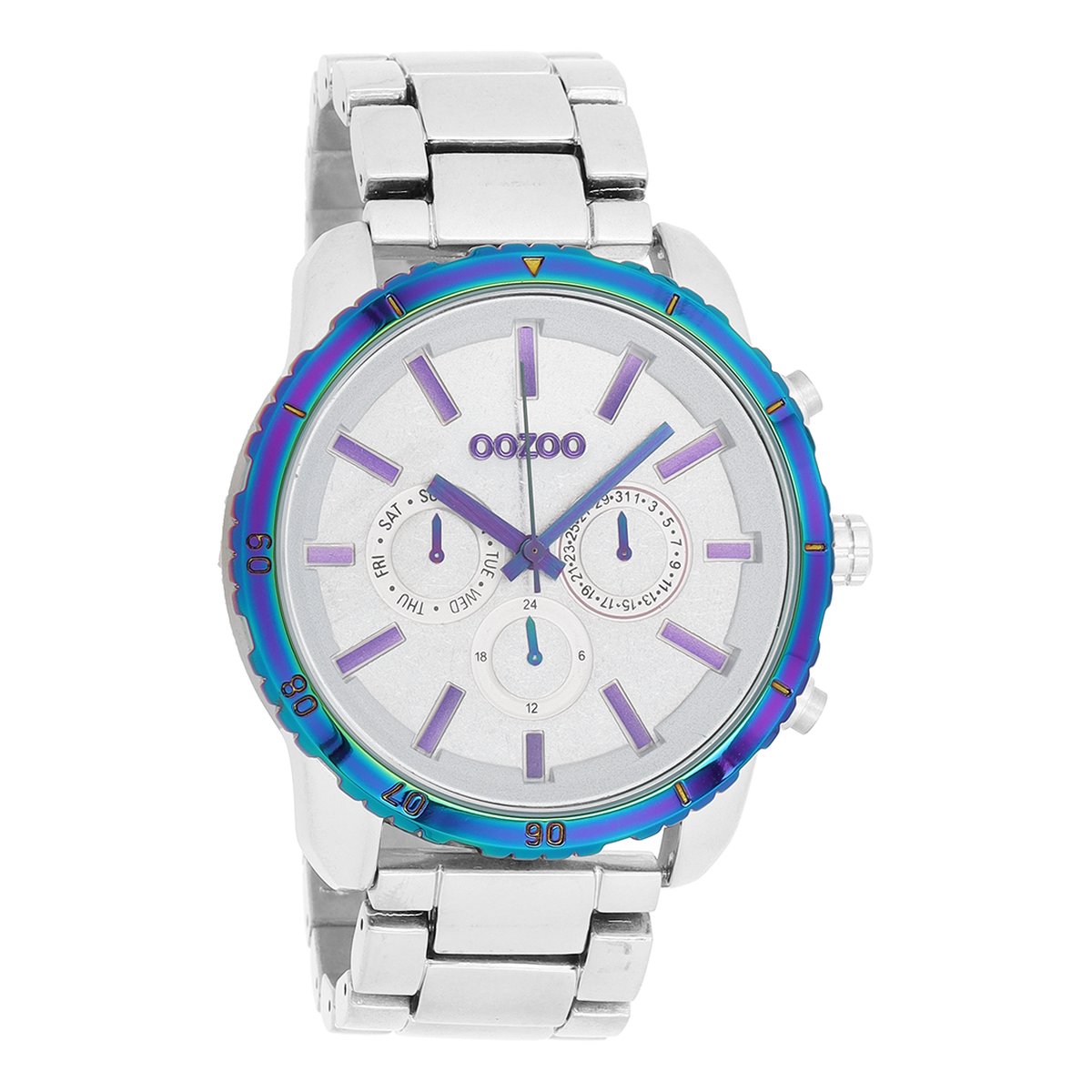 OOZOO Timepieces - Zilverkleurige horloge met zilverkleurige roestvrijstalen armband - C5598