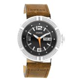 OOZOO Timepieces - Zilverkleurige horloge met cognac leren band - C4107