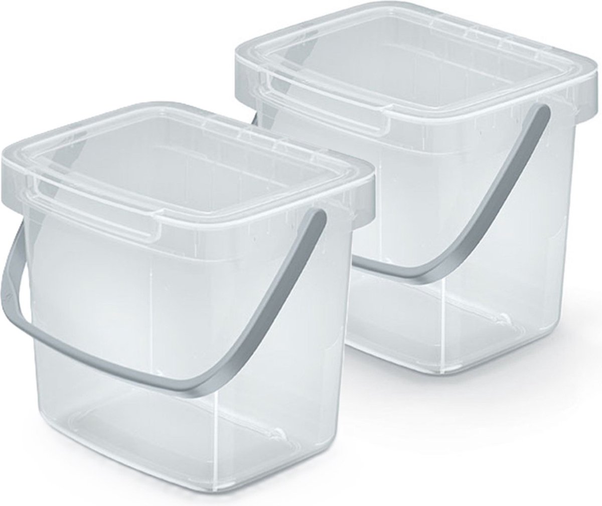 Goedkoopste Keden GFT aanrecht afvalbak - 2x - transparant - 3L - afsluitbaar - 19 x 17 x 15 cm - klepje/hengsel - afval scheiden