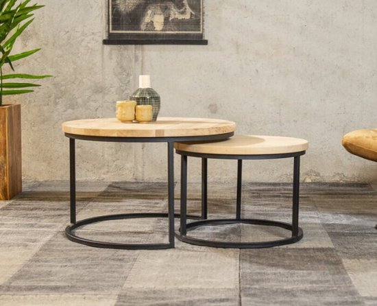 Home Collective Salontafel set van 2 ronde houten Home Collective Salontafel set van 2 ronde houten