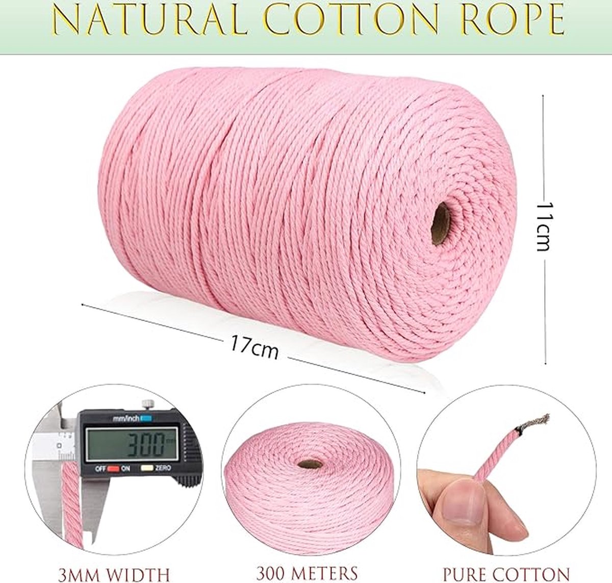Premium macramégaren macramé koord garen voor doe-het-zelf handwerk 3 mm x 300 m