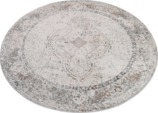Tapiso Valley Tapis rond beige gris clair à poils courts - 80 x 80 cm