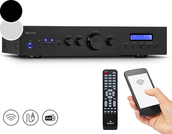 Auna Amp-CD608 DAB Hifi-Stereo versterker - 4X100W - RMS DAB+ Bt Opt. Afstandsbediening - Zwart