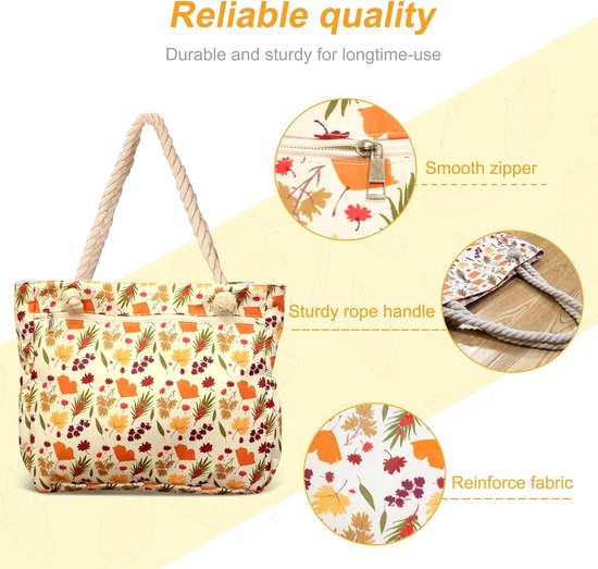 TEUEN Grote handtas voor dames, strandtas XXL, familie, shopper, tote bag met ritssluiting, badtas, schoudertas, strandtas voor strand, zwembad, reizen, fitnessstudio, winkelen (45 l), 50 cm x 19 cm x