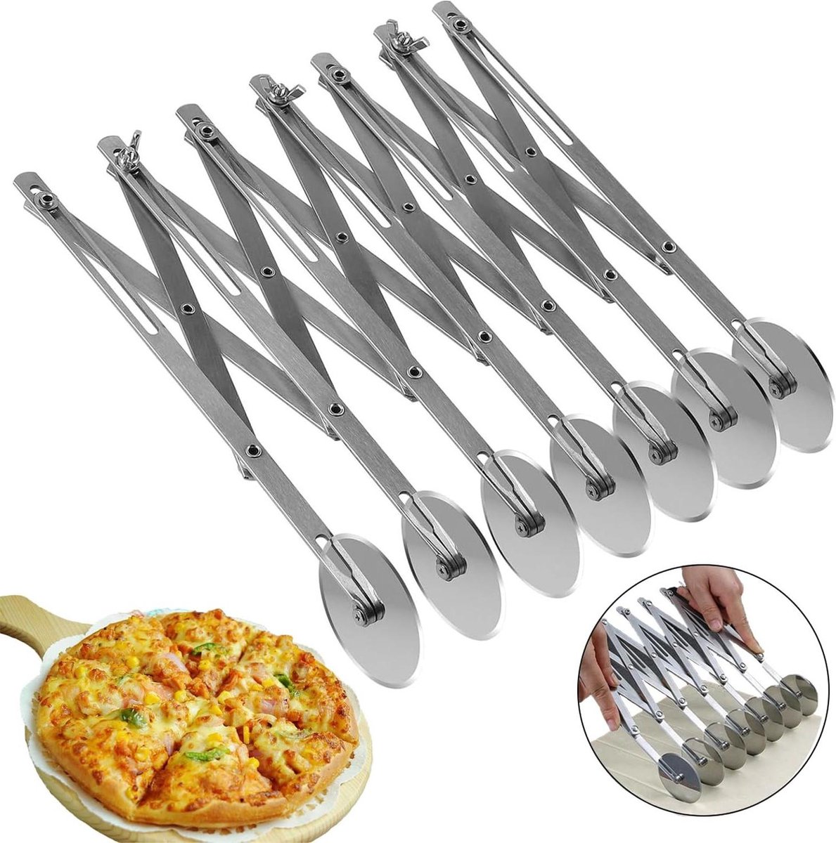 Opvouwbare Pizzasnijder 7 Wielen Roestvrij Staal Verstelbare Pizza Cutter Meerdere Ronde Deegsnijder voor Pizza Deeg Cake Pannenkoeken pizza cutter