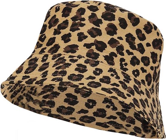 Sarlini - Panterprint bucket hat - Vissershoedje - Zonnehoed - Festival accessoires - 57 cm - Bruin