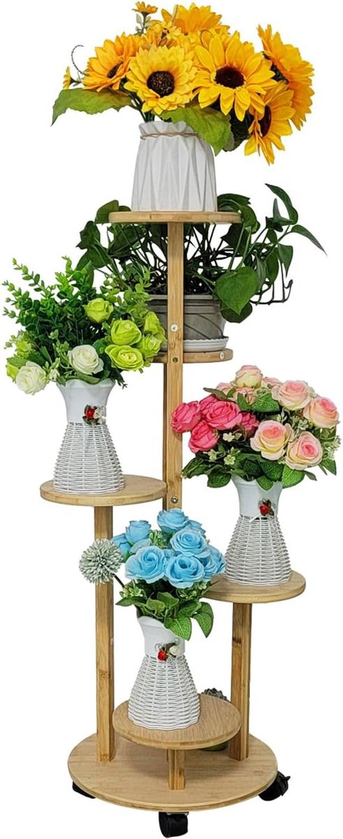 Bloementrap Bloemenstandaard Wit hout Plantenrek Hoek Indoor Hoog Bloemenbank Voor binnen Grote Licht hout Naturel