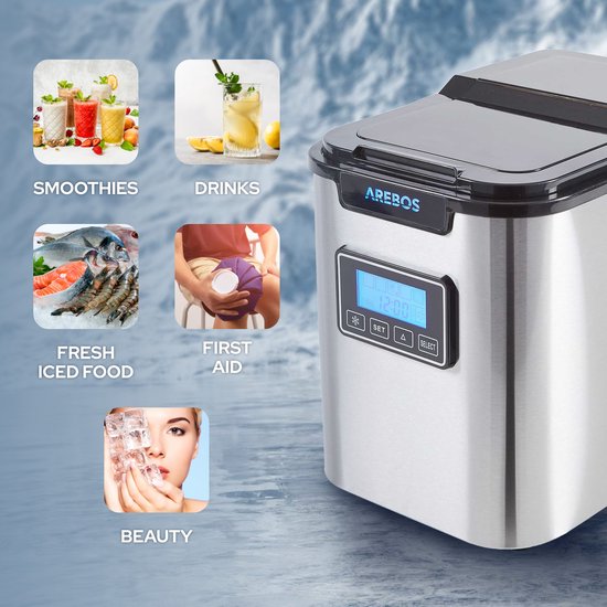 AREBOS IJsblokjesmachine - Ice Maker - Roestvrij staal, productietijd van 8 tot 13 minuten - 3 Ijsblokjesmaten - LCD-display van AREBOS — afbeelding 2