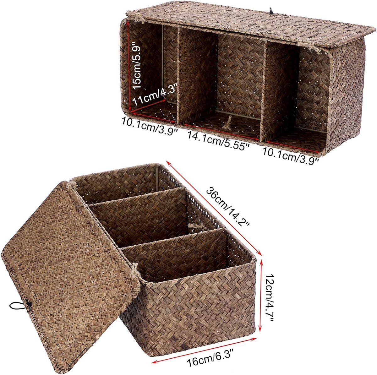 XIMISISE Zeegras opbergmand voor badkamer, toiletmand, tanktopper, rieten badkamermand, geweven opbergmand (41,9 x 14 x 8,9 cm