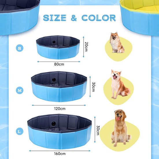 Nobleza Dog Pool, Dog Swimming Pool, Cat Pool, Dog Pool, Foldable, with Non-Slip PVC, Wear-Resistant Dog and Cat 80 * 20 cm, S, Blue & Yellow