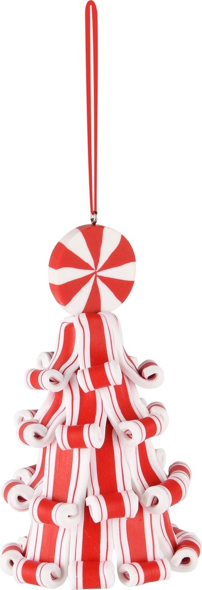 Dekoratief | Hanger zuurstokboompje, rood/wit, klei, 6x6x11cm | A245293