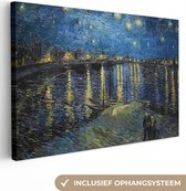 Toile - Tableau Van Gogh - Nuit étoilée sur le Rhône - Pont - Maîtres anciens - 150x100 cm - Décoration murale - Chambre
