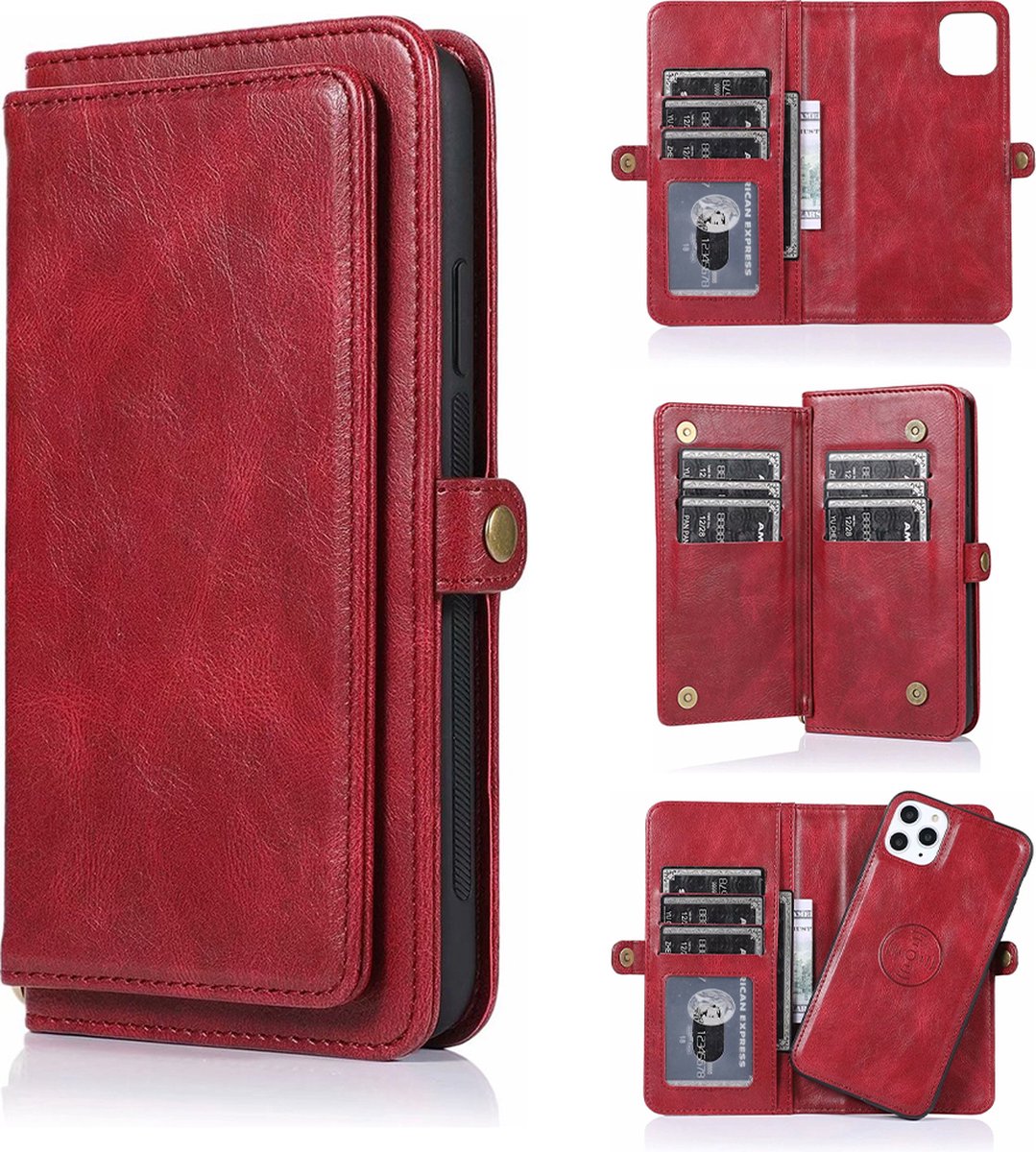 Hoesje geschikt voor iPhone 14 - Bookcase - Afneembaar 2 in 1 - Backcover - Pasjeshouder - Portemonnee - Kunstleer - Rood