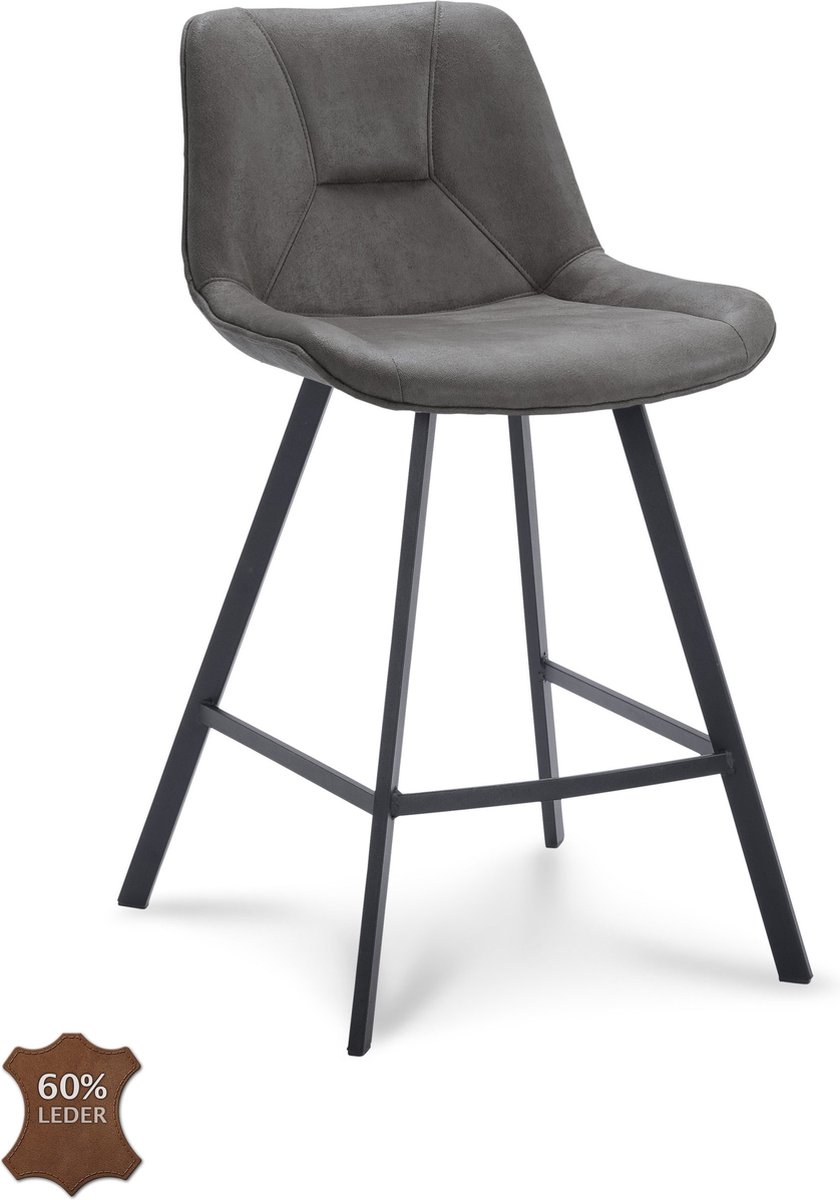 Icon Living - Barkruk Brooks Zithoogte 65 - Microleder Bull Graphite - Poot Zwart