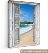 Canvas schilderij 120x160 cm - Wanddecoratie Zee - Tropical - Doorkijk - Strand - Muurdecoratie woonkamer - Slaapkamer decoratie - Kamer accessoires - Schilderijen