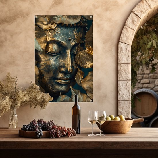 Boeddha tuinposter - Religie posters - Tuinposters Bladeren - Wanddecoratie buiten - Schuttingdoek - Tuin decoratie voor buiten tuinposter 40x60 cm