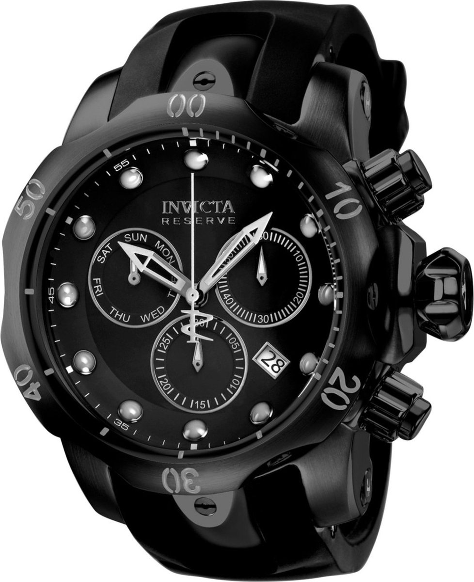 Invicta Reserve - Venom 6051 Heren Horloge - Waterdicht - Analoog - Quartz Uurwerk - Roestvrij Staal met zwarte Wijzerplaat -