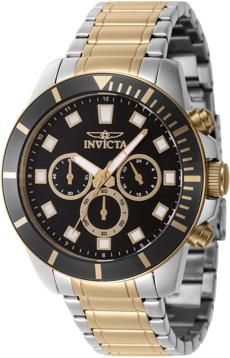 Invicta Pro Diver 46046 Heren Horloge - Waterdicht - Analoog - Quartz Uurwerk - Roestvrij Staal met zwarte Wijzerplaat - 45mm