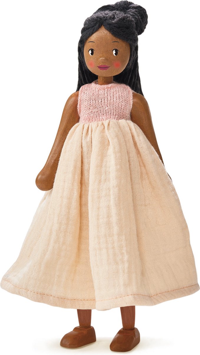 Tender Leaf pop Lola - houten babypop met flexibel lijfje en lang haar.