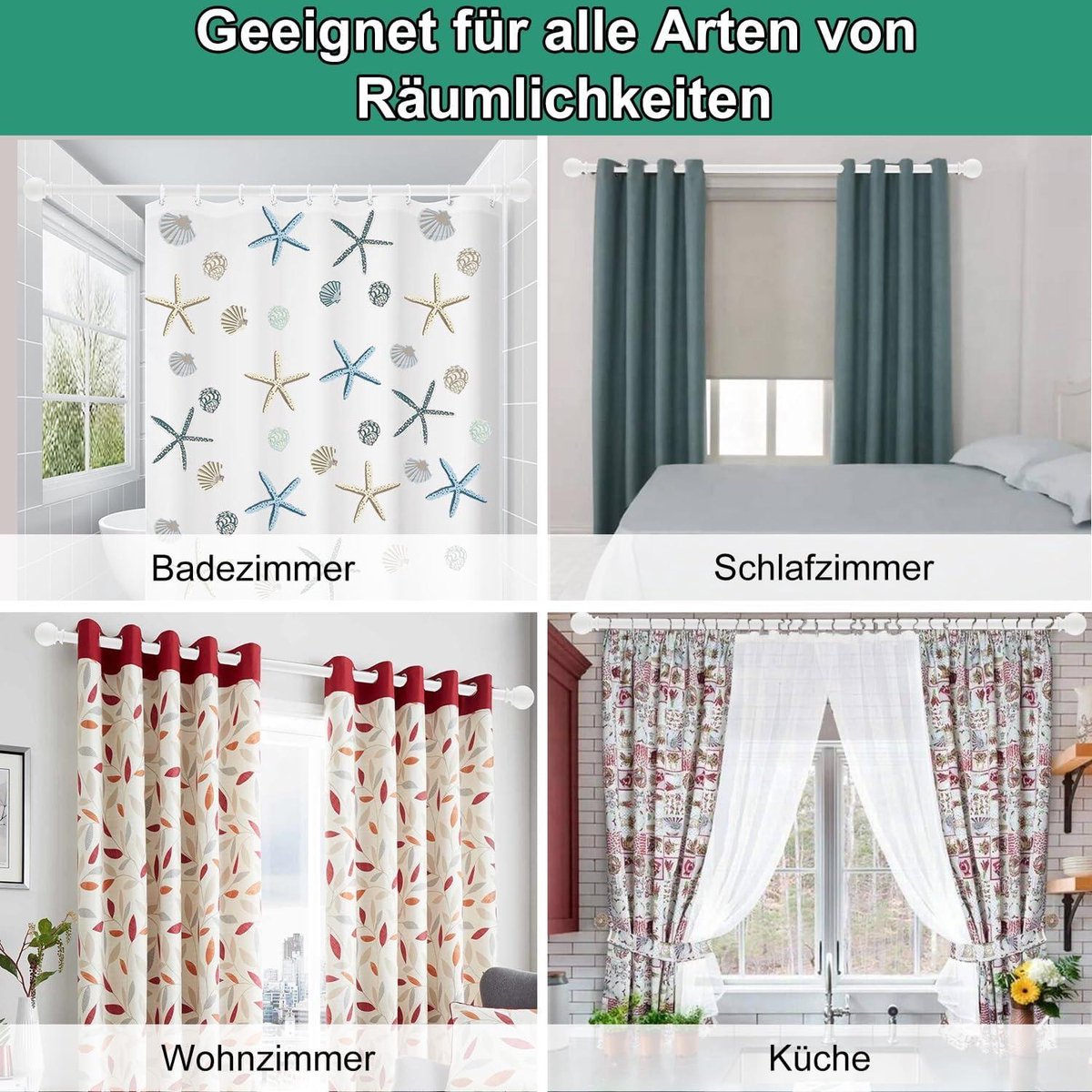 Tringle à rideaux extensible, blanche, avec embouts ronds et supports pour fenêtre de chambre à coucher, salon, 67 à 187 cm