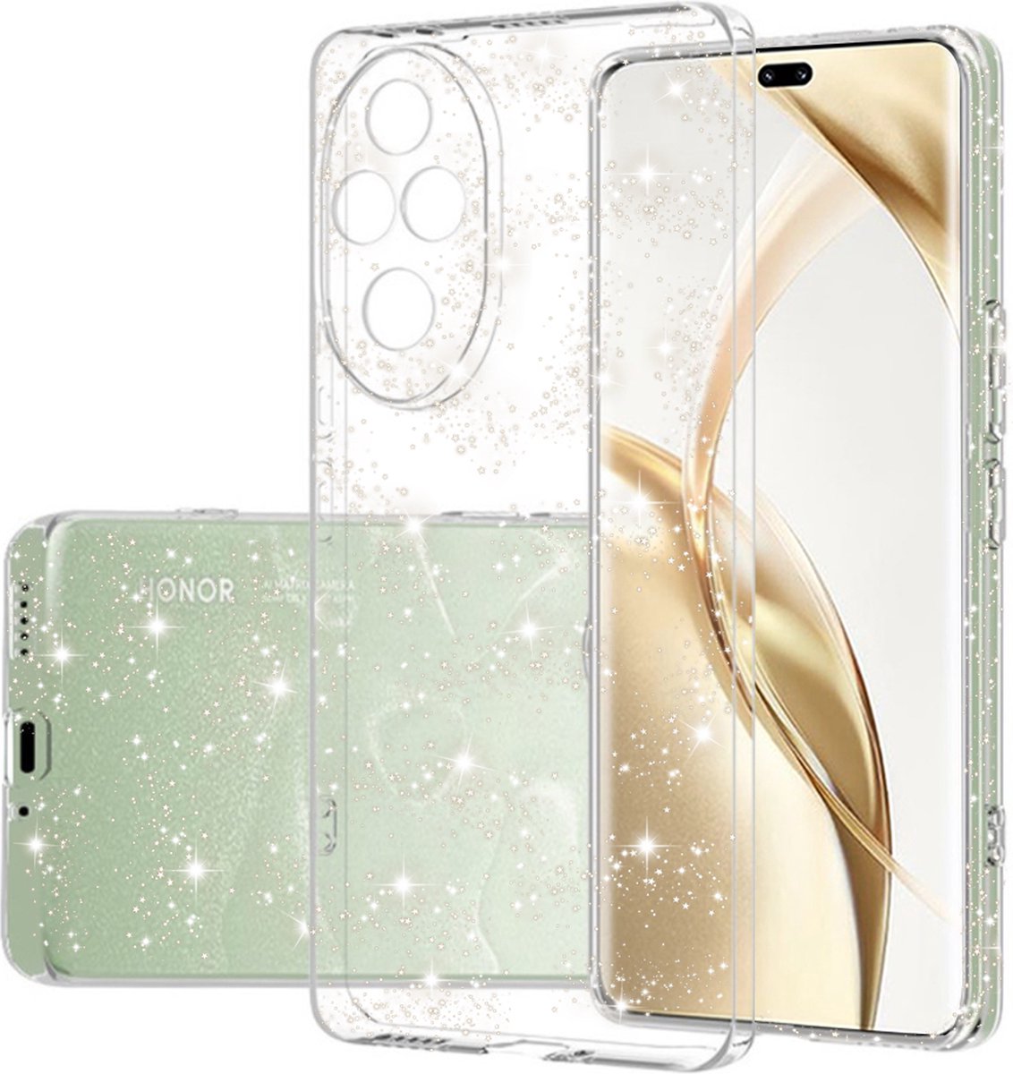 Techsuit Sparkle Skin Glitter Back Cover hoesje voor HONOR 200 Pro - Transparant