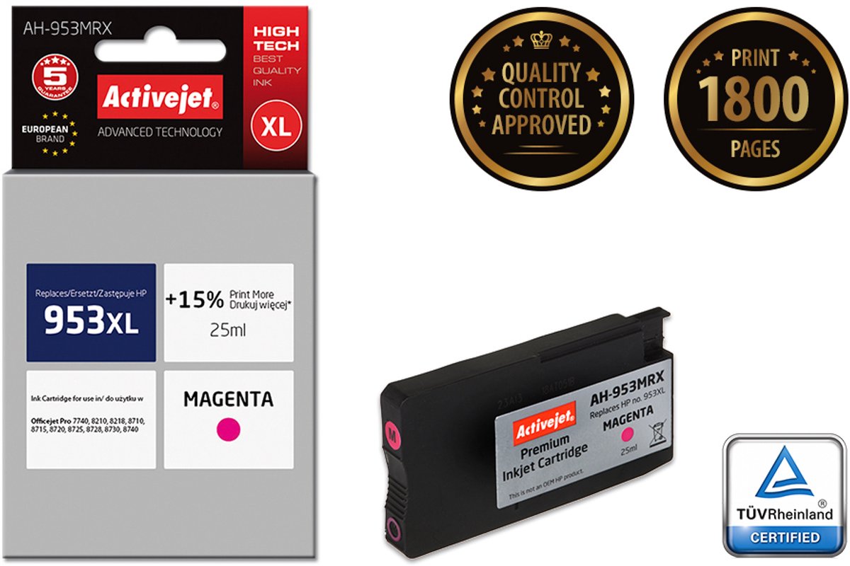 Activejet AH-953MRX inkt (ter vervanging van HP 953XL F6U17AE; Premium; 25 ml; rood)