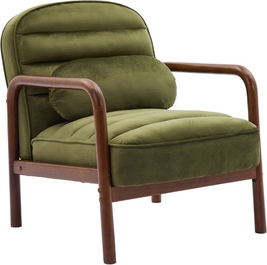 sweeek - Scandinavische fauteuil in met walnoot gebeitst heveahout en velours