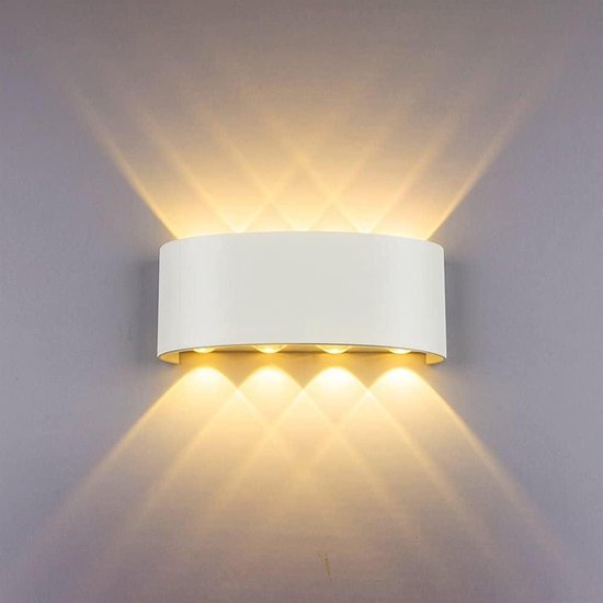 KAWELL Creatieve moderne wandlamp, ledwandlamp, updown, waterdicht, IP65 aluminium, voor binnen en buiten, voor woonkamer, badkamer, slaapkamer, entree, trap, hal, gang, wit, 3000 K