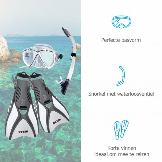 Masque de plongée, tuba avec valve sans eau et palmes courtes, idéal pour voyager.