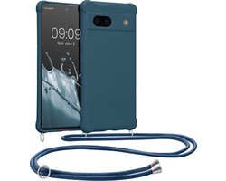kwmobile telefoonhoesjegeschikt voor Google Pixel 7a - Hoesje van siliconen met telefoonkoord - In donkerblauw