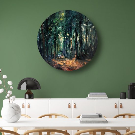 Bos wandbord - Natuur muurdecoratie rond - Wandcirkel Licht - Moderne schilderijen - Forex schilderij - Wanddecoratie woonkamer muurcirkel forex 90x90 cm