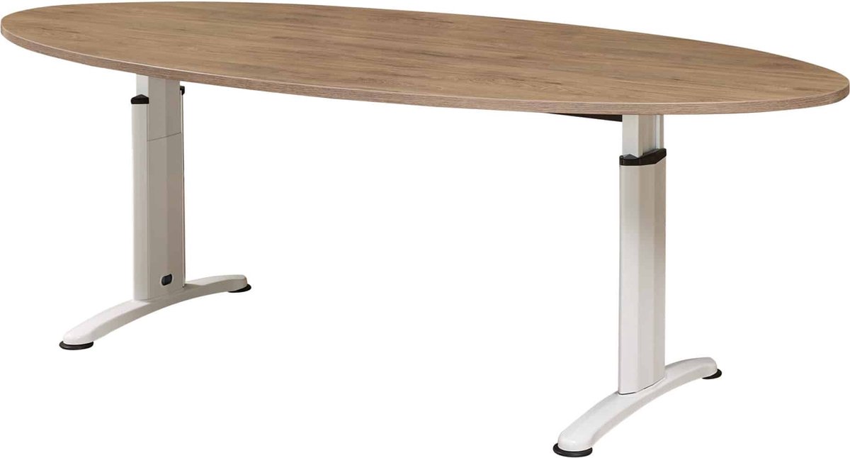 ABC Kantoormeubelen Vergadertafel Work ellips 220x110cm frame Wit (RAL9010) blad Havanna