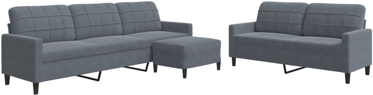 vidaXL - 3-delige - Loungeset - met - kussens - fluweel - donkergrijs