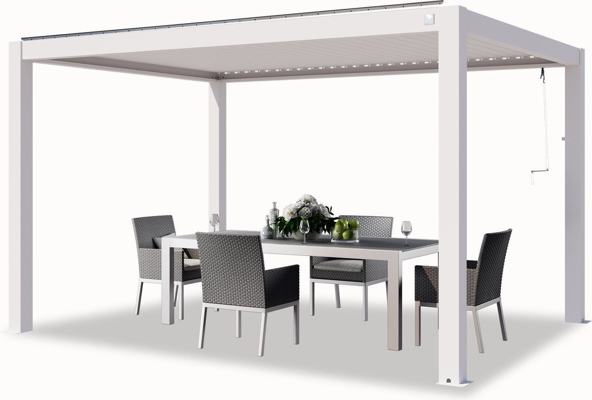 PRIMEYARD Pergola 3x4 m staanders van aluminium met aluminium lamellendak paviljoen wit