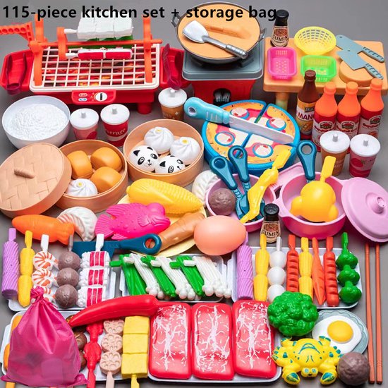 115-delige set/Kinderkeukenaccessoires speelgoed/rollenspelspeelgoed van de chef-kok voor kinderen/BBQ, speelgoed/Verjaardagscadeaus, vakantiecadeaus