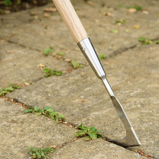 Langstel voegenkrabber van roestvrij staal voor het verwijderen van mos en onkruid - onkruidkrabber met essen steel van 160 cm lengte. weed cutter van Kinzo Garden — afbeelding 2