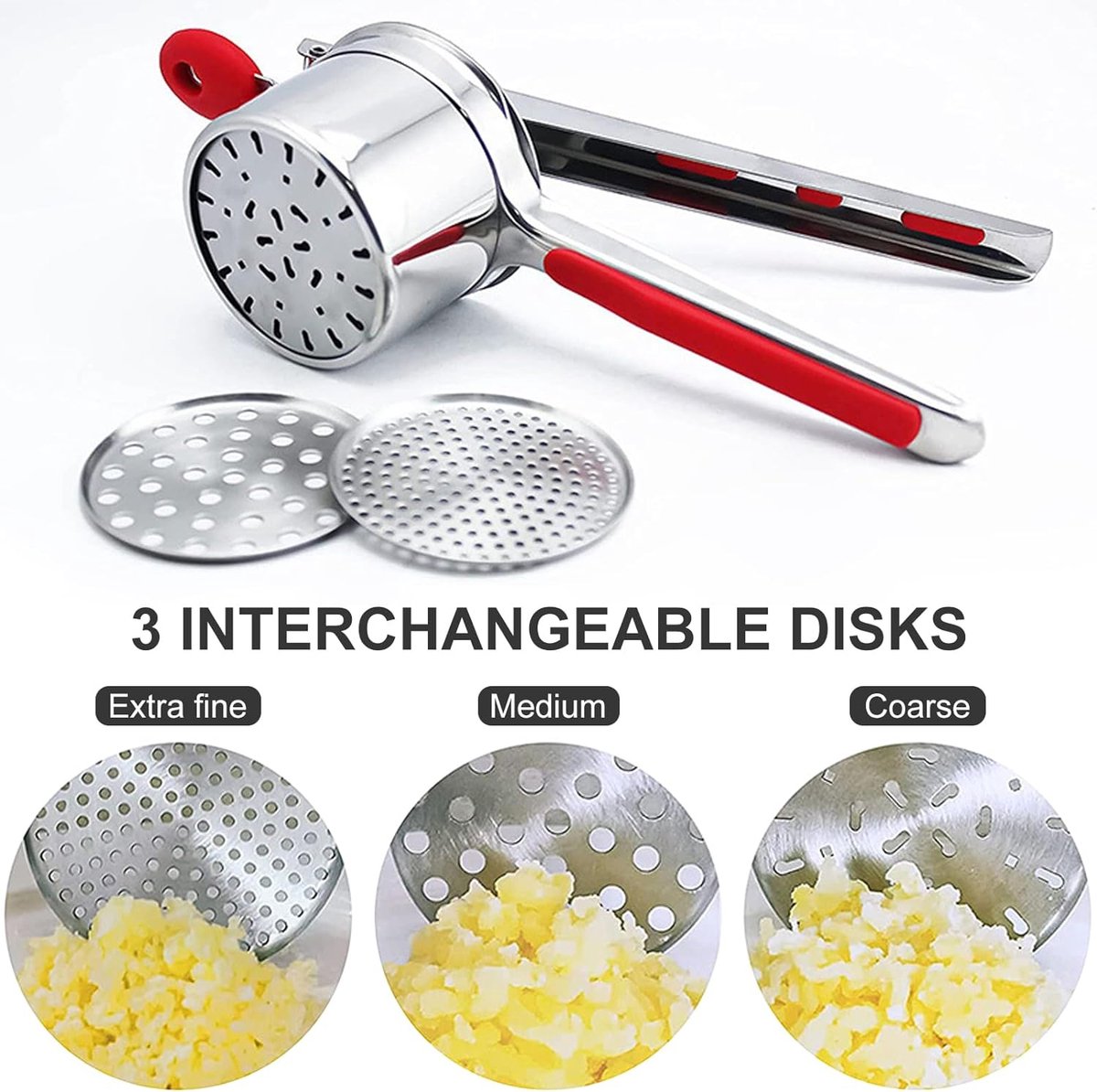 HOTLIKE Kit Presse-purée Manuel 3 En 1 : Presse-patate, éplucheur Et Brosse En Acier Inoxydable