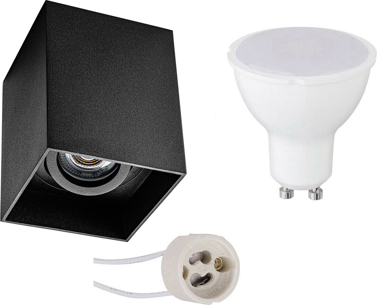Opbouwspot Set - Pragmi Luxina Pro - GU10 Fitting - Opbouw Vierkant - Mat Zwart - 4W - Warm Wit 3000K - Verdiept - Kantelbaar - 90mm