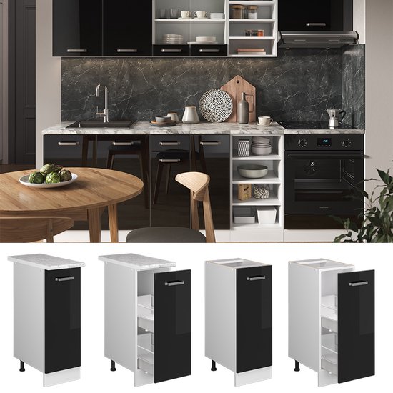 Vicco Armoire à pharmacie R- Line, Zwart brillant/ Wit, 30 cm, Chêne WB