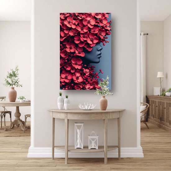 Portrait de femme - Décoration murale homme - Peinture sur toile Fleurs - Tableaux ruraux - Tableaux sur toile salon - Accessoires de maison toile 50x70 cm