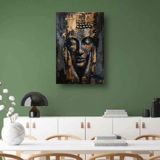 Tableau Bouddha - Décoration murale sculpture - Tableau peinture Or - Décoration murale classique - Tableaux sur toile - Toile décoration salon 100x150 cm