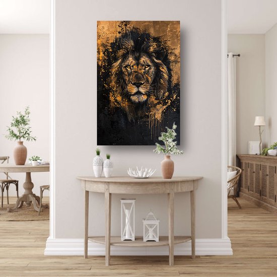 Tableau Lion - Portrait Animaux - Peinture sur toile Éclaboussures - Décoration murale moderne - Peintures sur toile - Toile accessoires chambre 75x100 cm
