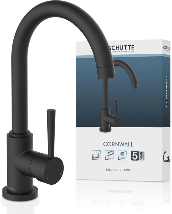 SCHÜTTE CORNWALL Design Keukenkraan - Mengkraan -Hoge, Draaibare Ronde Uitloop - Zijdelingse Greep - Zwart